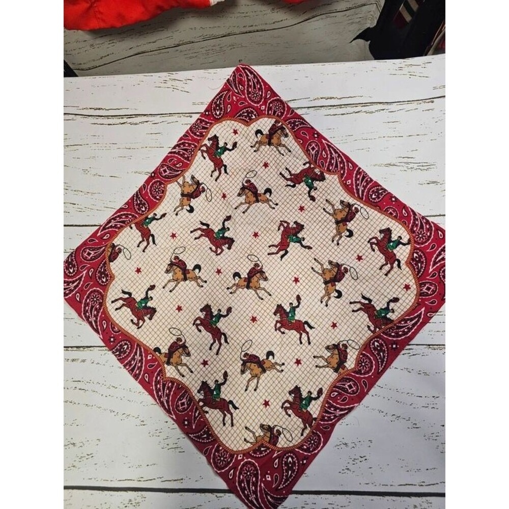 Vintage Western Cowboy Rodeo Horse Bandana Scarf Red Paisley 20"